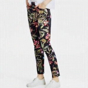 FRENCH CONNECTION Black 2 Prints Floral Midrise Tapered Leg 5 Pocket Jeans Sz 10